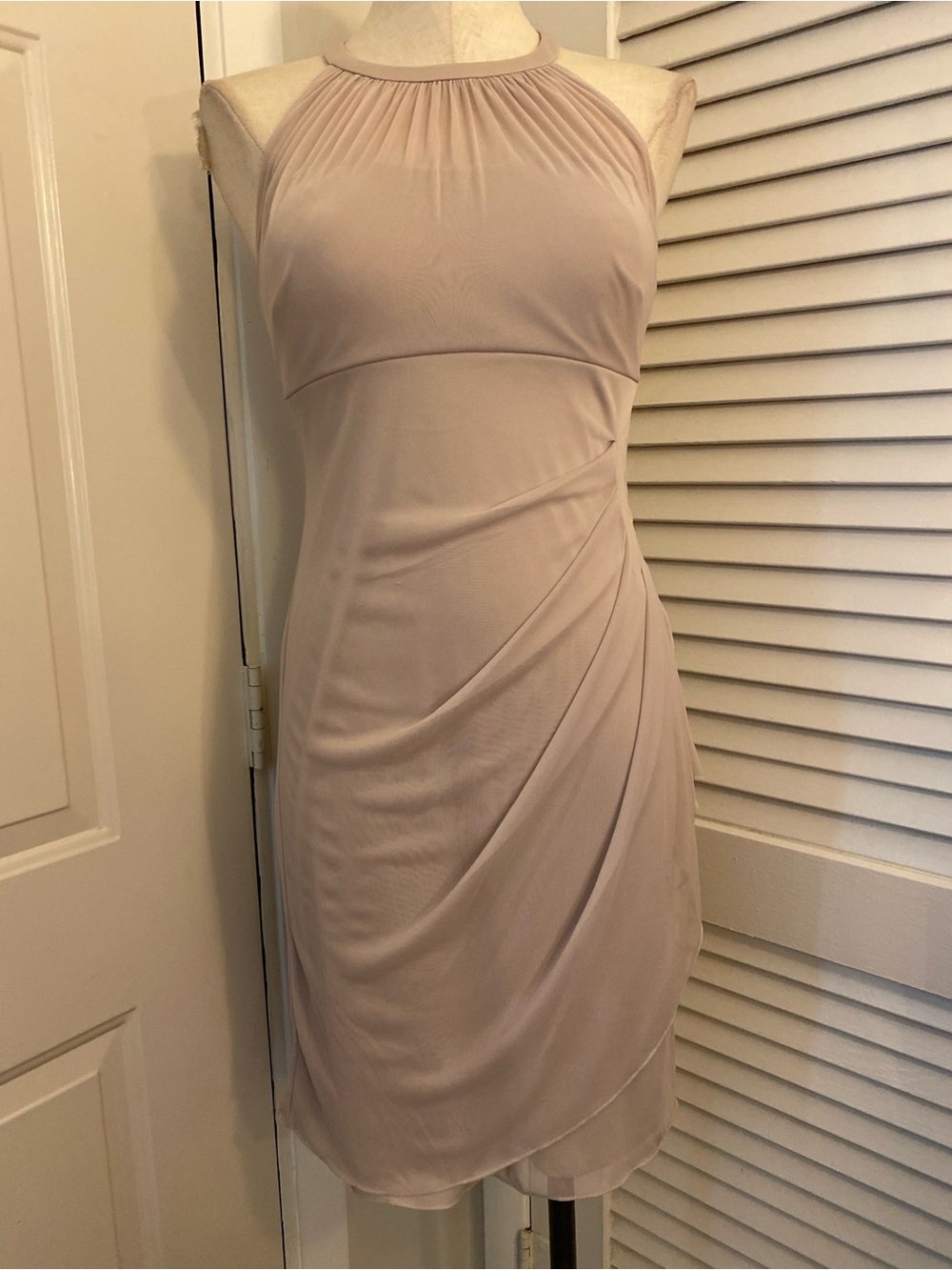 David's Bridal Blush Halter-Neck Ruched Prom Dress- Size 4